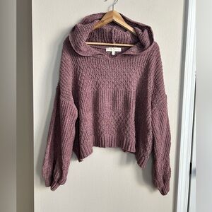 Sugar Moon Mauve Pink Purple Cable Knit Soft Cozy Sweater Hoodie Size L Large